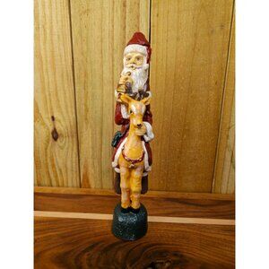 Vintage Old World Santa Claus Candlestick Holder Riding Reindeer Ceramic Figurin